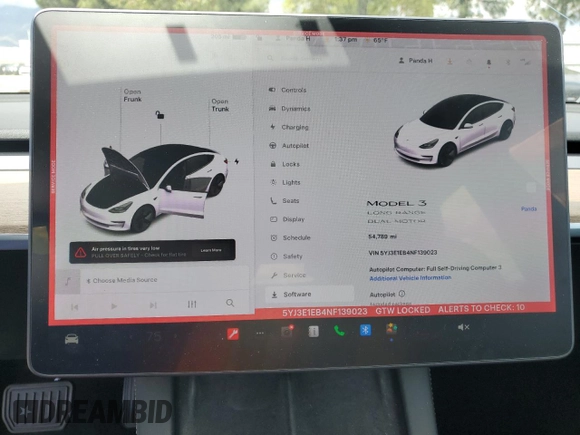 2022 Tesla Model 3 Long Range with VIN 5YJ3E1EB4NF139023, listed as a Copart auction lot 51410345 with 54,789 mi miles and Salvage Title. Bid and sale history available at DreamBid. Image 9.