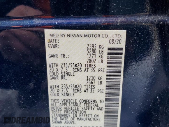 2020 Nissan Murano SL z VIN 5N1AZ2CS4LN171050, wystawiony jako Copart lot #45986625 z przebiegiem 73 975 mil mil oraz Szkoda całkowita • Salvage title. Historia ofert i sprzedaży dostępna na DreamBid. Obrazek 13.