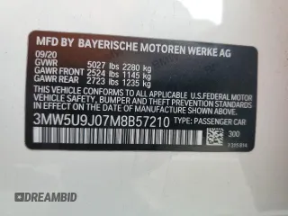 2021 BMW 3 Series M340i xDrive with VIN 3MW5U9J07M8B57210, listed as a Copart auction lot 86221464 with 50,810 mi miles and Salvage Title. Bid and sale history available at carsss.com. Image 14.