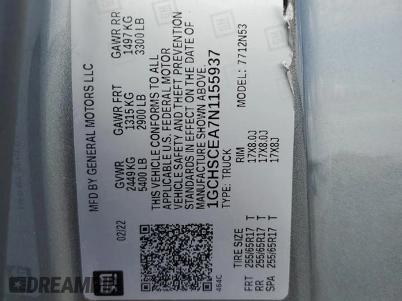 2022 Chevrolet Colorado 2WD LT z VIN 1GCHSCEA7N1155937, wystawiony jako Copart lot #56597845 z przebiegiem Nie podano mil oraz Czysty tytuł • Clean title. Historia ofert i sprzedaży dostępna na DreamBid. Obrazek 13.