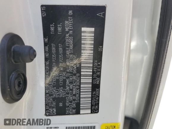 2015 Toyota Sienna XLE with VIN 5TDYK3DC1FS690219, listed as a Copart auction lot 60926525 with 97,879 mi miles and Salvage title. Bid and sale history available at DreamBid. Image 14.