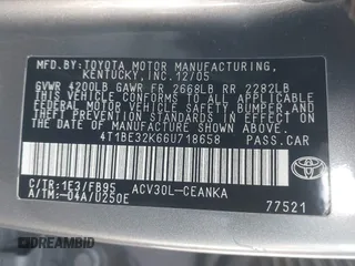 2006 Toyota Camry STD with VIN 4T1BE32K66U718658, listed as a IAAI auction lot 42086473 with 204,314 mi miles. Bid and sale history available at carsss.com. Image 9.