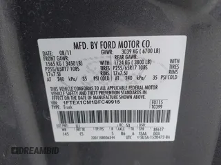 2011 Ford F-150 XL with VIN 1FTEX1CM1BFC49915, listed as a IAAI auction lot 39541134 with 176,854 mi miles and . Bid and sale history available at DreamBid. Image 9.