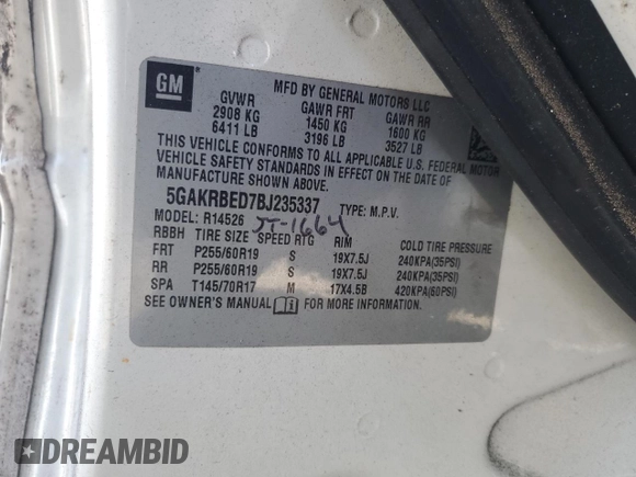 2011 Buick Enclave CXL-1 with VIN 5GAKRBED7BJ235337, listed as a Copart auction lot 46792875 with 200,081 mi miles and Salvage Title. Bid and sale history available at carsss.com. Image 13.