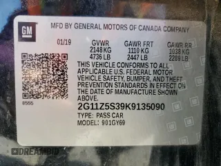 2019 Chevrolet Impala LT with VIN 2G11Z5S39K9135090, listed as a Copart auction lot 54160145 with 189,298 mi miles and Clean Title. Bid and sale history available at DreamBid. Image 12.