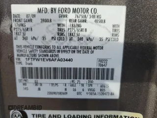 2010 Ford F-150 XL with VIN 1FTFW1EV6AFA03440, listed as a Copart auction lot 54847325 with 176,807 mi miles and Salvage Title. Bid and sale history available at DreamBid. Image 13.