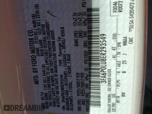 2014 Ford Fusion SE Hybrid with VIN 3FA6P0LU8ER293549, listed as a Copart auction lot 52941565 with 113,755 mi miles and Salvage Title. Bid and sale history available at carsss.com. Image 12.