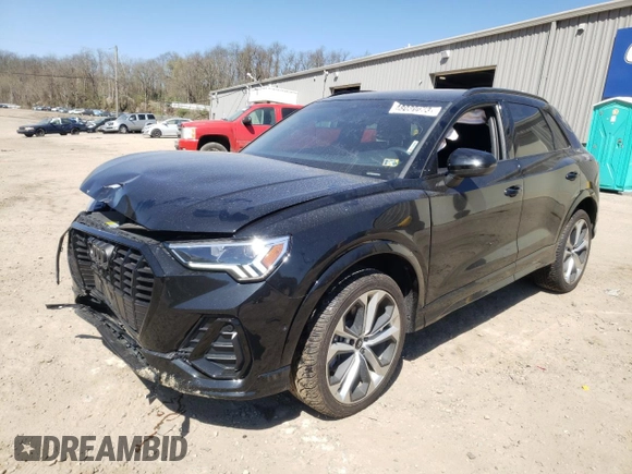 2021 Audi Q3 S line Premium Plus with VIN WA1EECF38M1045420, listed as a Copart auction lot 48039973 with 19,906 mi miles. Bid and sale history available at carsss.com. Image 1.