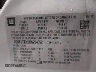 2013 GMC Terrain SLE with VIN 2GKFLTEK5D6254852, listed as a IAAI auction lot 41547367 with 124,225 mi miles. Bid and sale history available at carsss.com. Image 9.