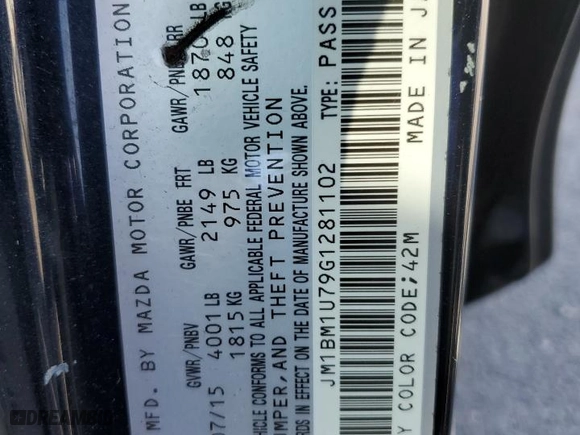 2016 Mazda Mazda3 i Sport with VIN JM1BM1U79G1281102, listed as a Copart auction lot 48546435 with 125,525 mi miles and Salvage Title. Bid and sale history available at carsss.com. Image 14.