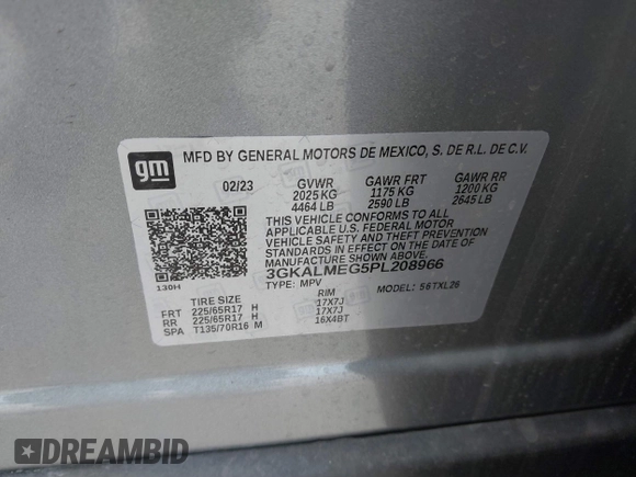 2023 GMC Terrain SLE with VIN 3GKALMEG5PL208966, listed as a IAAI auction lot 41342121 with 28,802 mi miles. Bid and sale history available at carsss.com. Image 9.