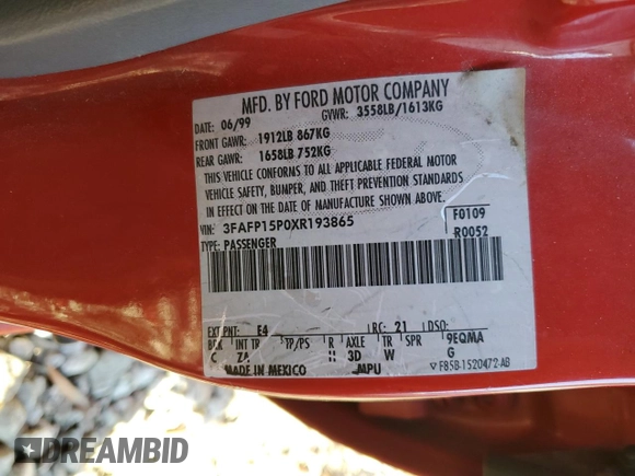 1999 Ford Escort SE z VIN 3FAFP15P0XR193865, wystawiony jako Copart lot #82397294 z przebiegiem 220 534 mil mil oraz Szkoda całkowita • Salvage title. Historia ofert i sprzedaży dostępna na DreamBid. Obrazek 12.