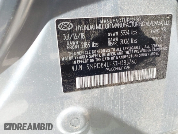 2018 Hyundai Elantra SEL with VIN 5NPD84LF3JH385768, listed as a IAAI auction lot 42077210 with 125,539 mi miles and . Bid and sale history available at DreamBid. Image 9.