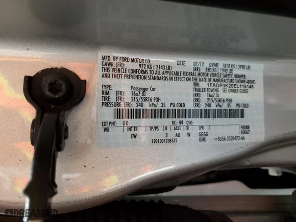 2014 Ford Focus SE with VIN 1FADP3K20EL116145, listed as a Copart auction lot 43067645 with 76,292 mi miles and Salvage Title. Bid and sale history available at carsss.com. Image 14.