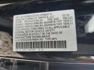 2024 Honda Pilot TrailSport with VIN 5FNYG1H61RB041362, listed as a Copart auction lot 67920164 with 5,511 mi miles and Salvage Title. Bid and sale history available at carsss.com. Image 13.