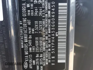 2016 Kia Sorento EX with VIN 5XYPH4A53GG049450, listed as a Copart auction lot 46242225 with 104,491 mi miles and Salvage Title. Bid and sale history available at DreamBid. Image 15.