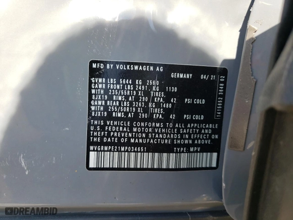 2021 Volkswagen ID.4 Pro with VIN WVGRMPE21MP034651, listed as a Copart auction lot 64497943 with 40,798 mi miles and Salvage Title. Bid and sale history available at carsss.com. Image 14.