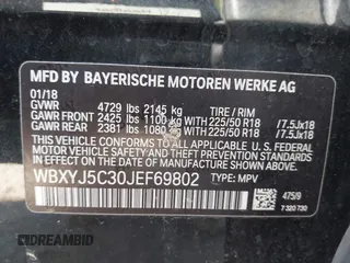 2018 BMW X2 xDrive28i with VIN WBXYJ5C30JEF69802, listed as a IAAI auction lot 42061382 with 55,138 mi miles. Bid and sale history available at carsss.com. Image 9.