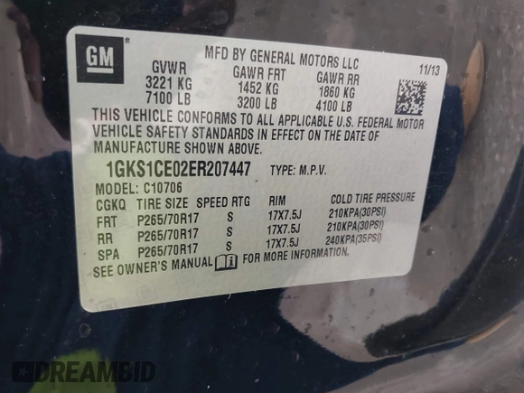 2014 GMC Yukon SLT with VIN 1GKS1CE02ER207447, listed as a IAAI auction lot 41604134 with 199,417 mi miles. Bid and sale history available at carsss.com. Image 9.