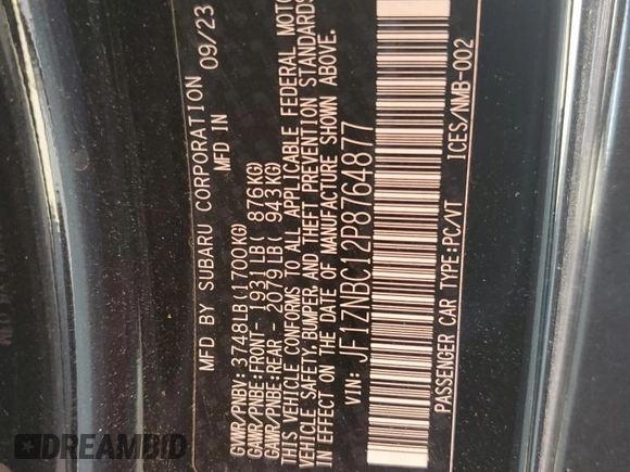 2023 Toyota 86 с VIN JF1ZNBC12P8764877, выставлен на аукционе Copart как лот 46366985 с пробегом 35 570 миль миль и Списание • Salvage title. История ставок и продаж доступна на DreamBid. Изображение 14.