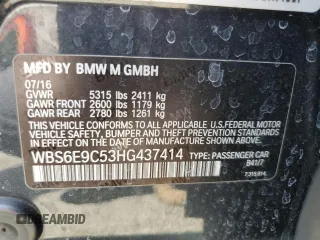 2017 BMW M6 z VIN WBS6E9C53HG437414, wystawiony jako Copart lot #61141685 z przebiegiem 89 893 mil mil oraz Szkoda całkowita • Salvage title. Historia ofert i sprzedaży dostępna na DreamBid. Obrazek 12.