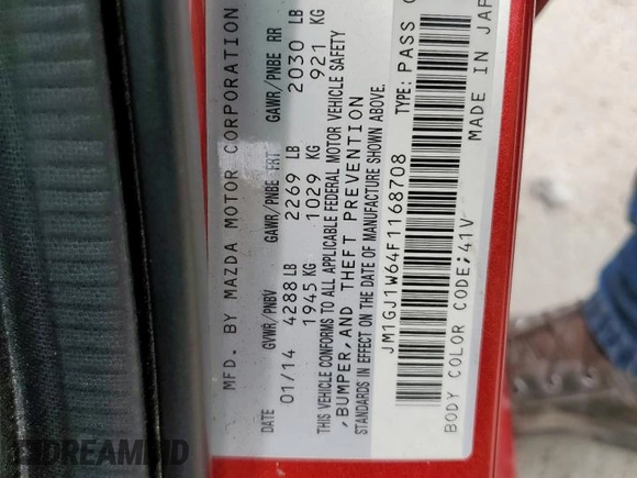 2015 Mazda 6 i Grand Touring with VIN JM1GJ1W64F1168708, listed as a Copart auction lot 50550285 with 121,206 mi miles and Salvage Title. Bid and sale history available at DreamBid. Image 12.