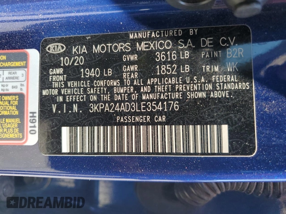 2020 Kia Rio S with VIN 3KPA24AD3LE354176, listed as a Copart auction lot 71248114 with 26,032 mi miles and Salvage Title. Bid and sale history available at DreamBid. Image 14.