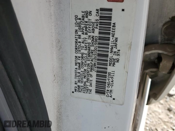 2001 Toyota Prius with VIN JT2BK12U310015983, listed as a Copart auction lot 79876984 with 0 mi miles and Salvage Title. Bid and sale history available at carsss.com. Image 12.