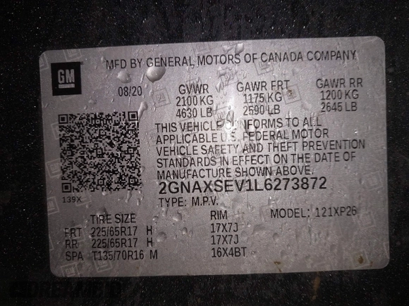 2020 Chevrolet Equinox LS z VIN 2GNAXSEV1L6273872, wystawiony jako IAAI lot #41756956 z przebiegiem 103 024 mil mil oraz . Historia ofert i sprzedaży dostępna na DreamBid. Obrazek 9.