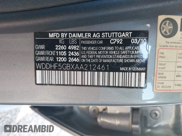 2010 Mercedes-Benz E 350 Luxury with VIN WDDHF5GBXAA212461, listed as a IAAI auction lot 38319022 with 221,222 mi miles and . Bid and sale history available at DreamBid. Image 9.