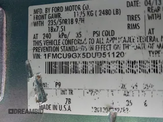 2013 Ford Escape SE with VIN 1FMCU9GX5DUD51120, listed as a IAAI auction lot 42196923 with 183,386 mi miles and . Bid and sale history available at DreamBid. Image 9.