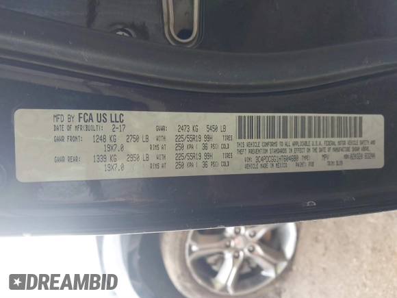 2017 Dodge Journey Crossroad Plus with VIN 3C4PDCGG1HT604680, listed as a IAAI auction lot 41746233 with 130,473 mi miles and . Bid and sale history available at DreamBid. Image 9.