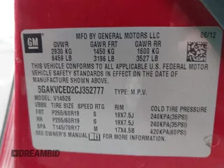 2012 Buick Enclave Leather with VIN 5GAKVCED2CJ352777, listed as a IAAI auction lot 41289682 with Not Provided miles and . Bid and sale history available at carsss.com. Image 9.
