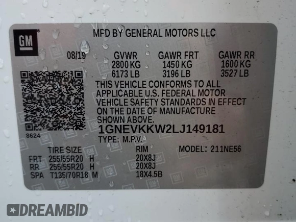 2020 Chevrolet Traverse Premier with VIN 1GNEVKKW2LJ149181, listed as a Copart auction lot 48897815 with 65,101 mi miles and Salvage Title. Bid and sale history available at carsss.com. Image 15.