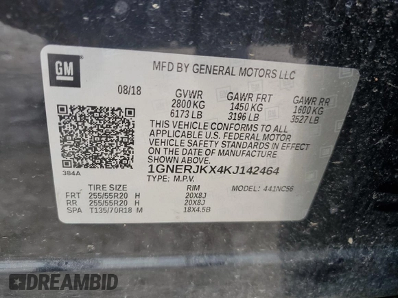 2019 Chevrolet Traverse RS with VIN 1GNERJKX4KJ142464, listed as a Copart auction lot 64090194 with 105,610 mi miles and Salvage Title. Bid and sale history available at carsss.com. Image 13.