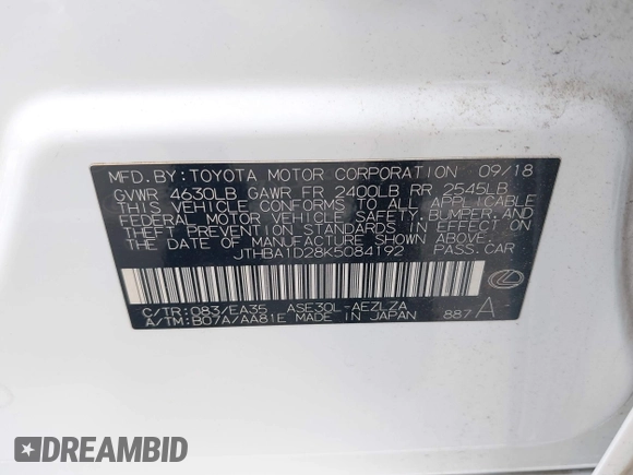 2019 Lexus IS 300 z VIN JTHBA1D28K5084192, wystawiony jako IAAI lot #42337447 z przebiegiem 55 700 mil mil oraz . Historia ofert i sprzedaży dostępna na DreamBid. Obrazek 9.