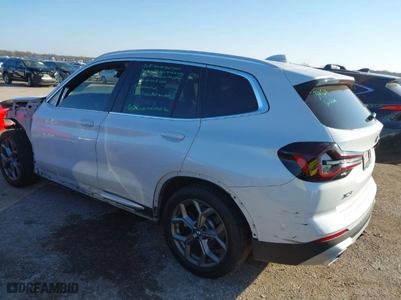 2023 BMW X3 xDrive30i with VIN 5UX53DP03P9R01491, listed as a IAAI auction lot 41458828 with 39,267 mi miles. Bid and sale history available at carsss.com. Image 3.