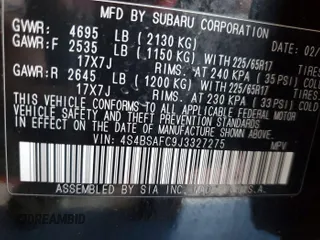 2018 Subaru Outback Premium z VIN 4S4BSAFC9J3327275, wystawiony jako IAAI lot #42249994 z przebiegiem 38 337 mil mil oraz . Historia ofert i sprzedaży dostępna na DreamBid. Obrazek 1.