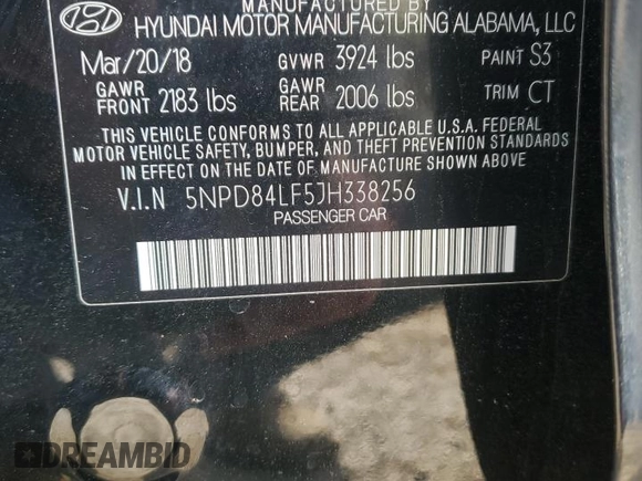 2018 Hyundai Elantra Value Edition with VIN 5NPD84LF5JH338256, listed as a Copart auction lot 52524715 with 98,338 mi miles and Salvage Title. Bid and sale history available at DreamBid. Image 14.