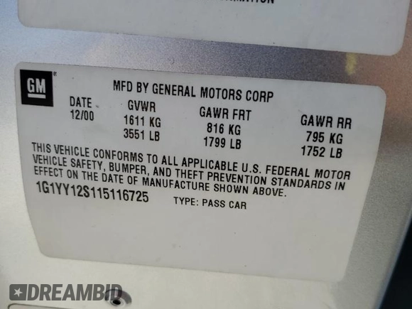 2001 Chevrolet Corvette Z06 with VIN 1G1YY12S115116725, listed as a Copart auction lot 48578685 with 52,988 mi miles and Salvage Title. Bid and sale history available at carsss.com. Image 12.