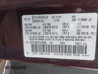 2004 Dodge 2500 SLT with VIN 3D7KU28D74G160366, listed as a IAAI auction lot 41982570 with 206,120 mi miles and . Bid and sale history available at DreamBid. Image 9.
