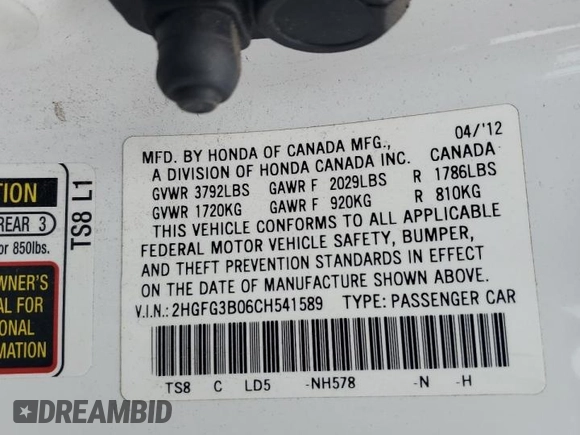 2012 Honda Civic Cpe EX-L with VIN 2HGFG3B06CH541589, listed as a Copart auction lot 52282275 with 137,635 mi miles and Salvage Title. Bid and sale history available at carsss.com. Image 14.