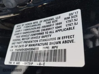2017 Honda CR-V LX with VIN 7FARW5H30HE004035, listed as a IAAI auction lot 41836393 with 212,574 mi miles. Bid and sale history available at carsss.com. Image 9.