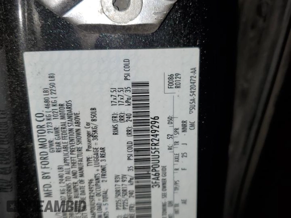 2015 Ford Fusion S Hybrid with VIN 3FA6P0UU5FR249296, listed as a Copart auction lot 85443224 with 151,843 mi miles and Salvage Title. Bid and sale history available at carsss.com. Image 12.