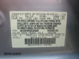 2012 Nissan Versa SV z VIN 3N1CN7AP4CL928388, wystawiony jako Copart lot #59382405 z przebiegiem 198 767 mil mil oraz Szkoda całkowita • Salvage title. Historia ofert i sprzedaży dostępna na DreamBid. Obrazek 13.