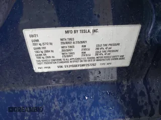 2021 Tesla Model Y Performance with VIN 5YJYGDEF5MF257262, listed as a IAAI auction lot 41721311 with 31,329 mi miles and . Bid and sale history available at DreamBid. Image 9.
