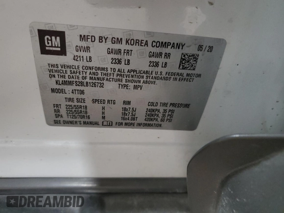 2020 Buick Encore GX Essence with VIN KL4MMFS28LB126732, listed as a Copart auction lot 41818695 with 52,627 mi miles and Salvage title. Bid and sale history available at DreamBid. Image 13.