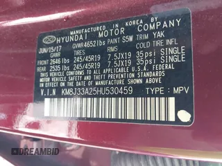 2017 Hyundai Tucson Value with VIN KM8J33A25HU530459, listed as a IAAI auction lot 40889753 with 62,223 mi miles. Bid and sale history available at carsss.com. Image 9.