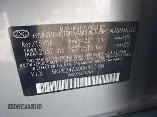 2016 Hyundai Sonata Eco z VIN 5NPE24AA9GH427494, wystawiony jako IAAI lot #41845085 z przebiegiem 79 909 mil mil oraz . Historia ofert i sprzedaży dostępna na DreamBid. Obrazek 9.