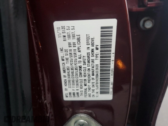 2011 Acura RDX with VIN 5J8TB1H29BA003609, listed as a Copart auction lot 43600265 with 134,600 mi miles and Salvage title. Bid and sale history available at DreamBid. Image 13.
